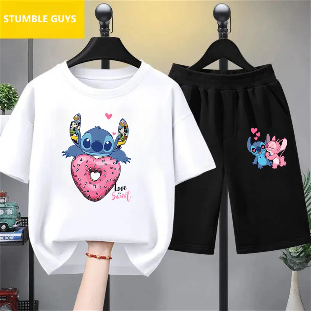 Kawaii Lilo Stitch Funny Cartoon T Shirt Kids Stitch Trucksuit Cute Manga T-shirt Y2k Graphic Tshirt Streetwear Top Tees Female