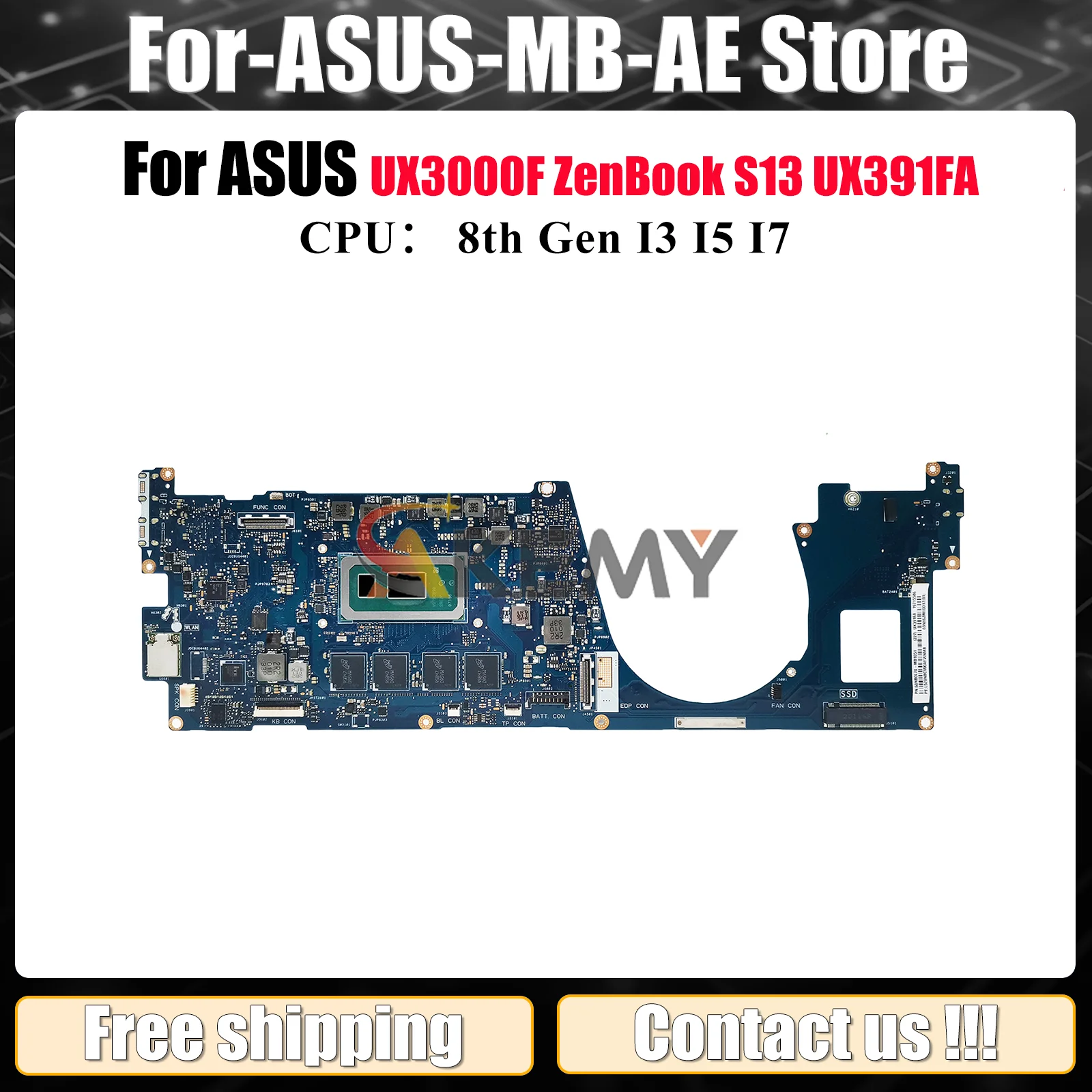 

UX391FA Laptop Motherboard For ASUS ZenBook S13 ZenBook UX391FA UX3000F UX391F Mainboard W/ I3 I5 I7 CPU 100% tests OK fast ship