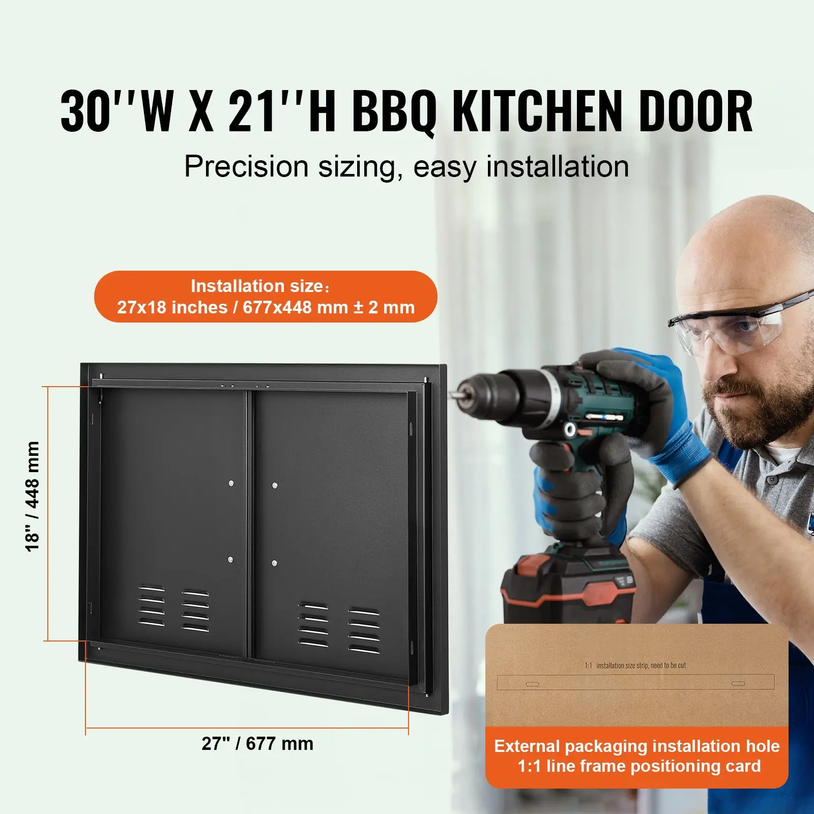 BBQ Access Door, 30W X 21H Inch Double Outdoor Kitchen Door, Cold Plate Flush Mount Door, Wall Vertical Door with Handles and