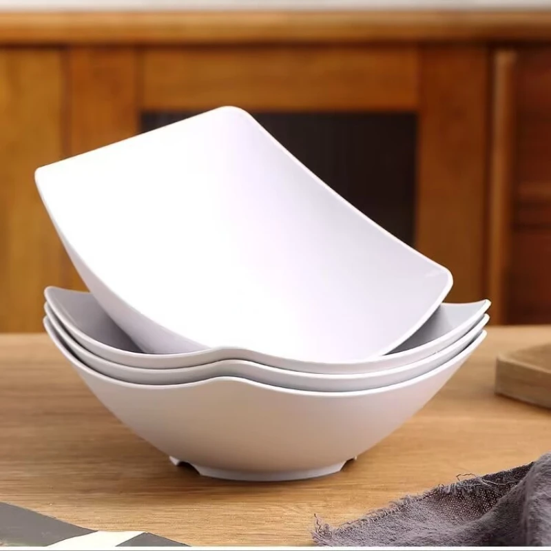 4Pcs White Wheat Straw Deep Plates Imitation Ceramic Square Corners Unbreakable Soup Bowls Microwave Safe Simple Dinner Dishes