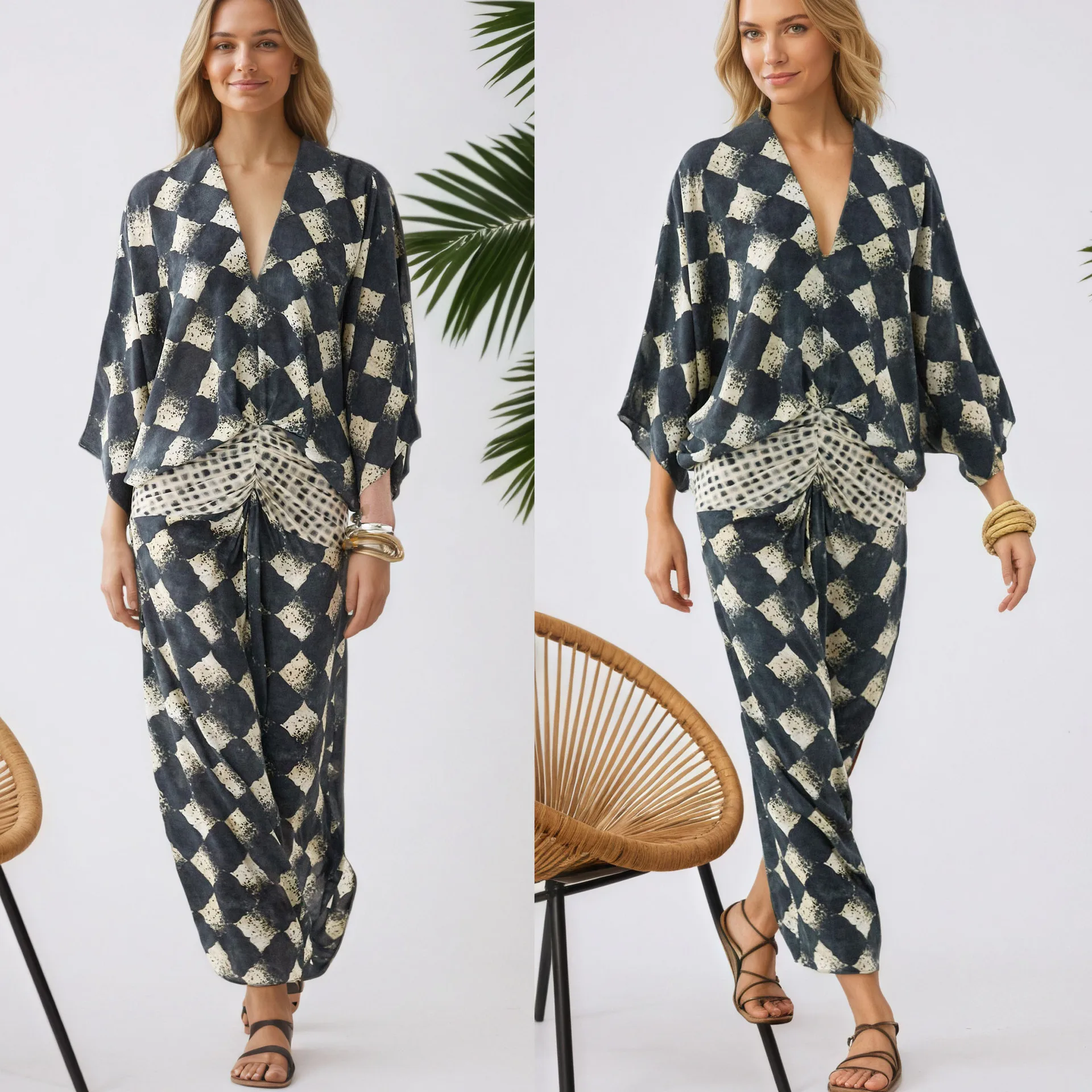 2026 Spring Summer Floral Print Loose Batwing Sleeve Dress Casual Holiday Dresses Women Jumpsuit Playsuit Overall