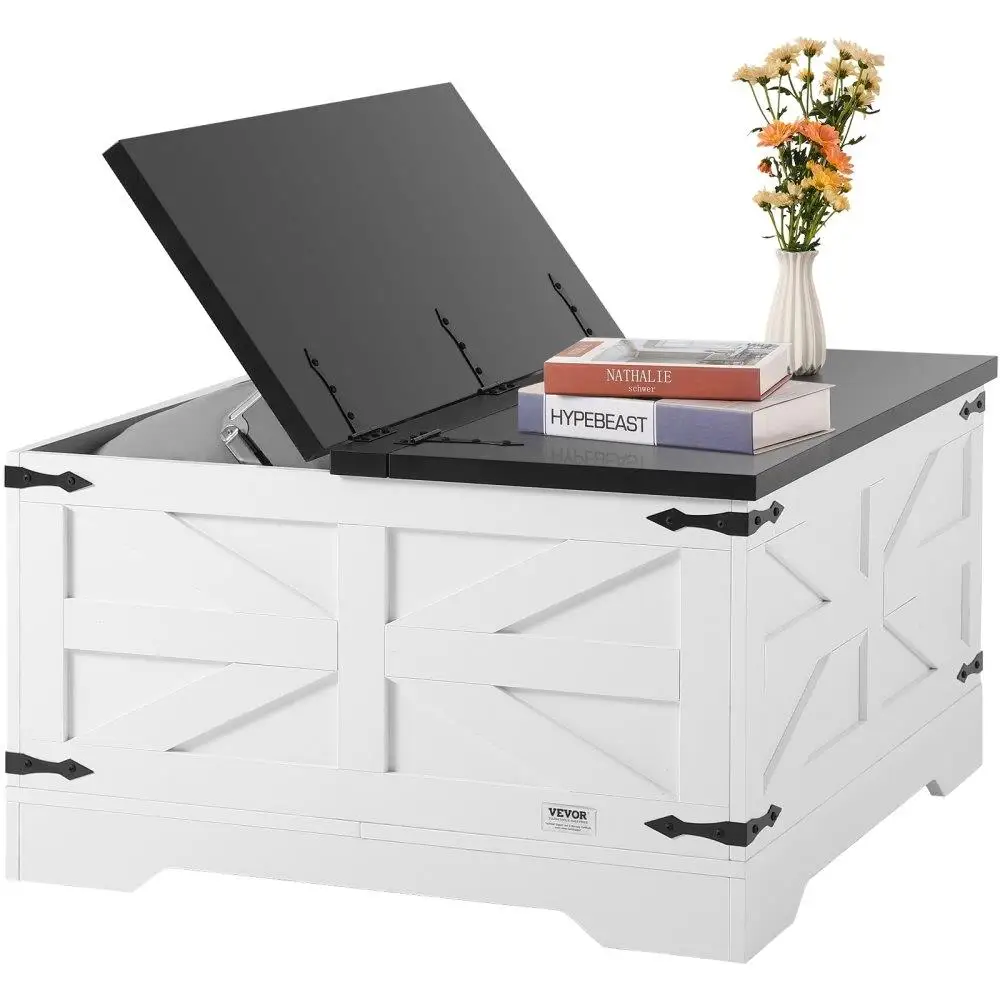 

Деревянный журнальный столик в деревенском стиле с квадратным дизайном для хранения вещей для гостиной и спальни, черно-белая отделка