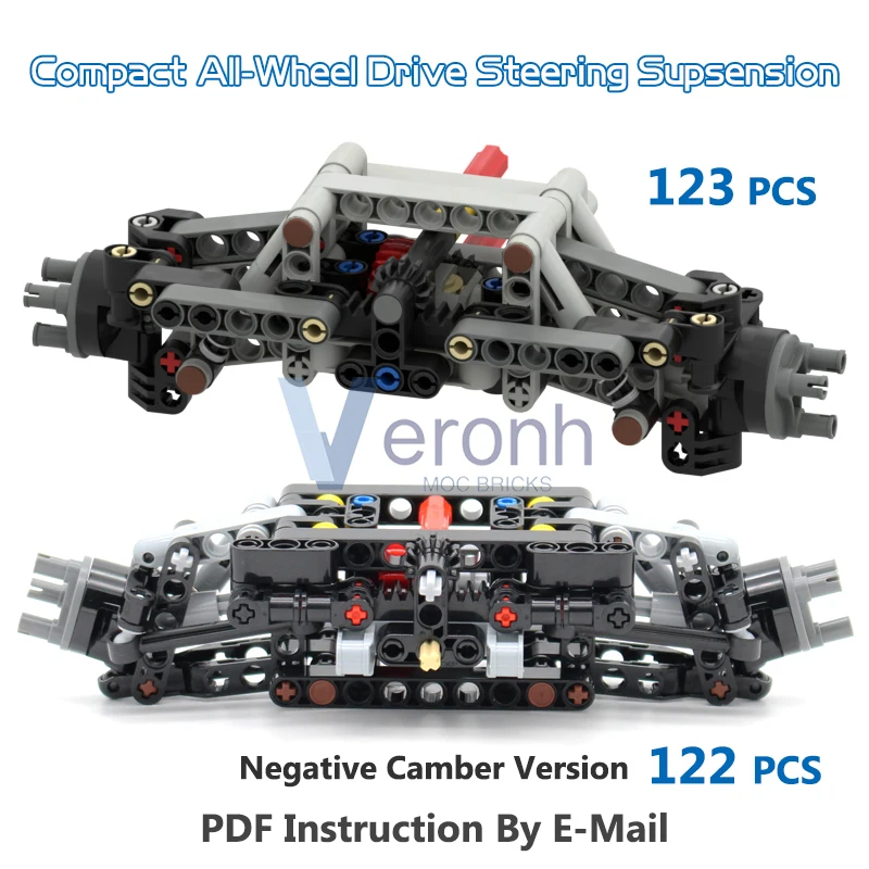 Compact Front Axle with Differential Steering Suspension Building Blocks Suitable for All-Wheel Drive MOC Technical Car Bricks