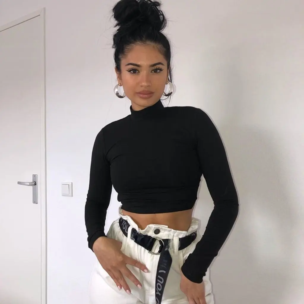 

Женская облегающая футболка с круглым вырезом и длинными рукавами, с открытой спиной и ремешками, дизайн, сексуальный цельный осенне-зимний новый модный дизайн