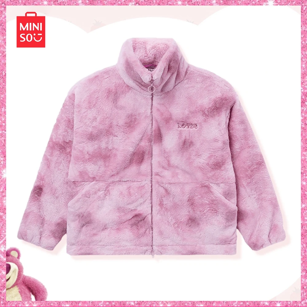 2023 Miniso Lotso New Winter Cute Sports Casual Long Plush Jacket Fashion Warm Jacket Pink Kawaii Christmas Girl Gift