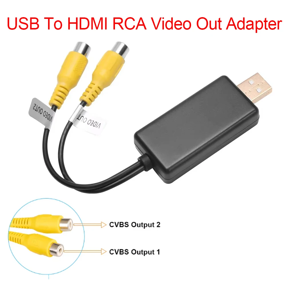 Video Out Adaptor USB to HDMI CVBS RCA Media Output Adapter Cable For Headrest Back Rear Screen Car Stereo Radio