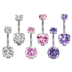 Surgical Steel Round Heart CZ Navel Belly Button Ring Piercing for women 14G Pink Purple White Zircon Belly Piercing Jewelry