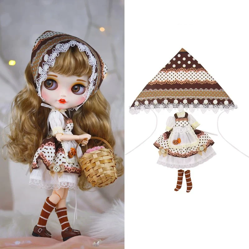 1/6 Blythe Doll Clothe Accessories Chocolate Theme Sweet Lolita Dress+Forest-style Headscarf+Socks For ICY DBS Blythe OB24 Azone