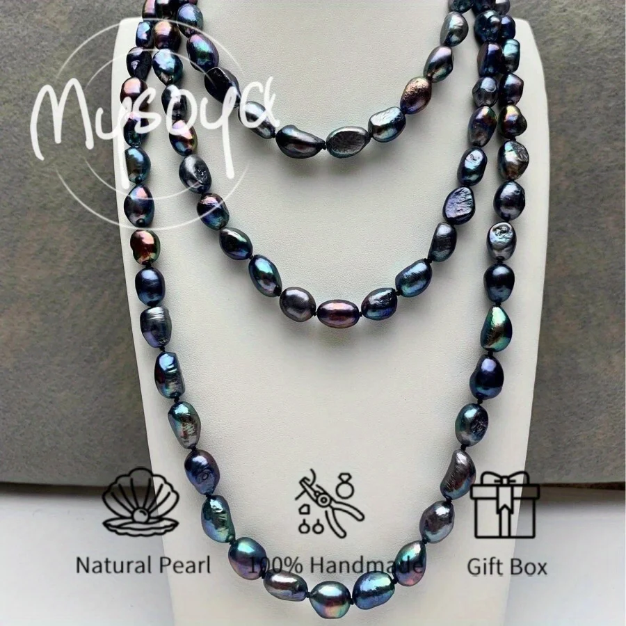 

Длинное ожерелье MYSOYA из черного барочного жемчуга 7-8 мм, в подарочной коробке, подарок на день рождения, свадебные украшения, подарок для него/нее