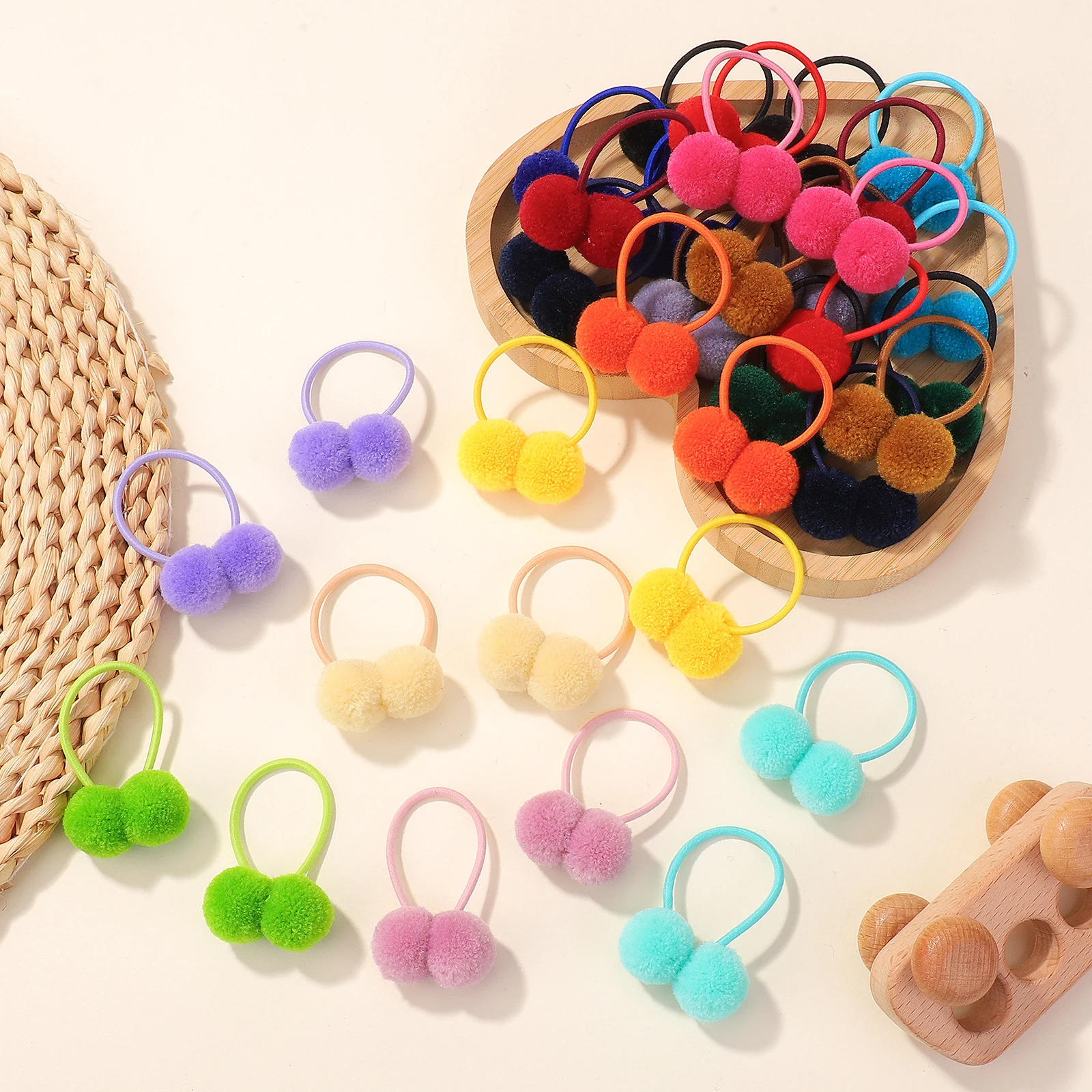 Bild 6: 20/40 Stück Doppel-Plüschball Elastische Haarbänder für Kinder Mädchen Bunte Haargummis Pferdeschwanz-Gummibänder Haaraccessoires