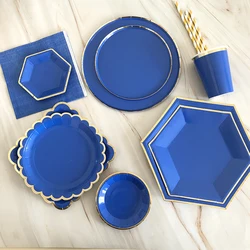 Royal Blue Gold Disposable Tableware Set Plates Straws Cups Napkins for Wedding Birthday Party Baby Shower Party Decorations