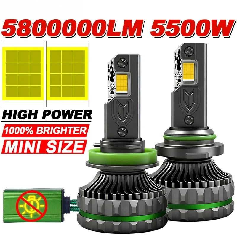 

H7 H11 H4 LED Headlight 5500W K8C K7C Canbus H1 H8 H9 HB3 9005 6000K HB4 9006 9012 HIR2 High Power EMC Turbo Lamps Fog Light 12V