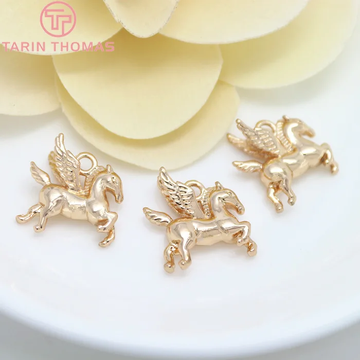 (1896)6PCS 16x15MM 24K Champagne Gold Color Plated Brass Pegasus Horse Charms Pendants High Quality Diy Jewelry Accessories