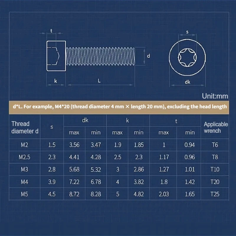 M2 M2.5 M3 M4 M5 304 Stainless Steel Torx Socket Cap Head Screw, Six-Lobe Cylinder Head Torx Machine Screw Anti-Theft