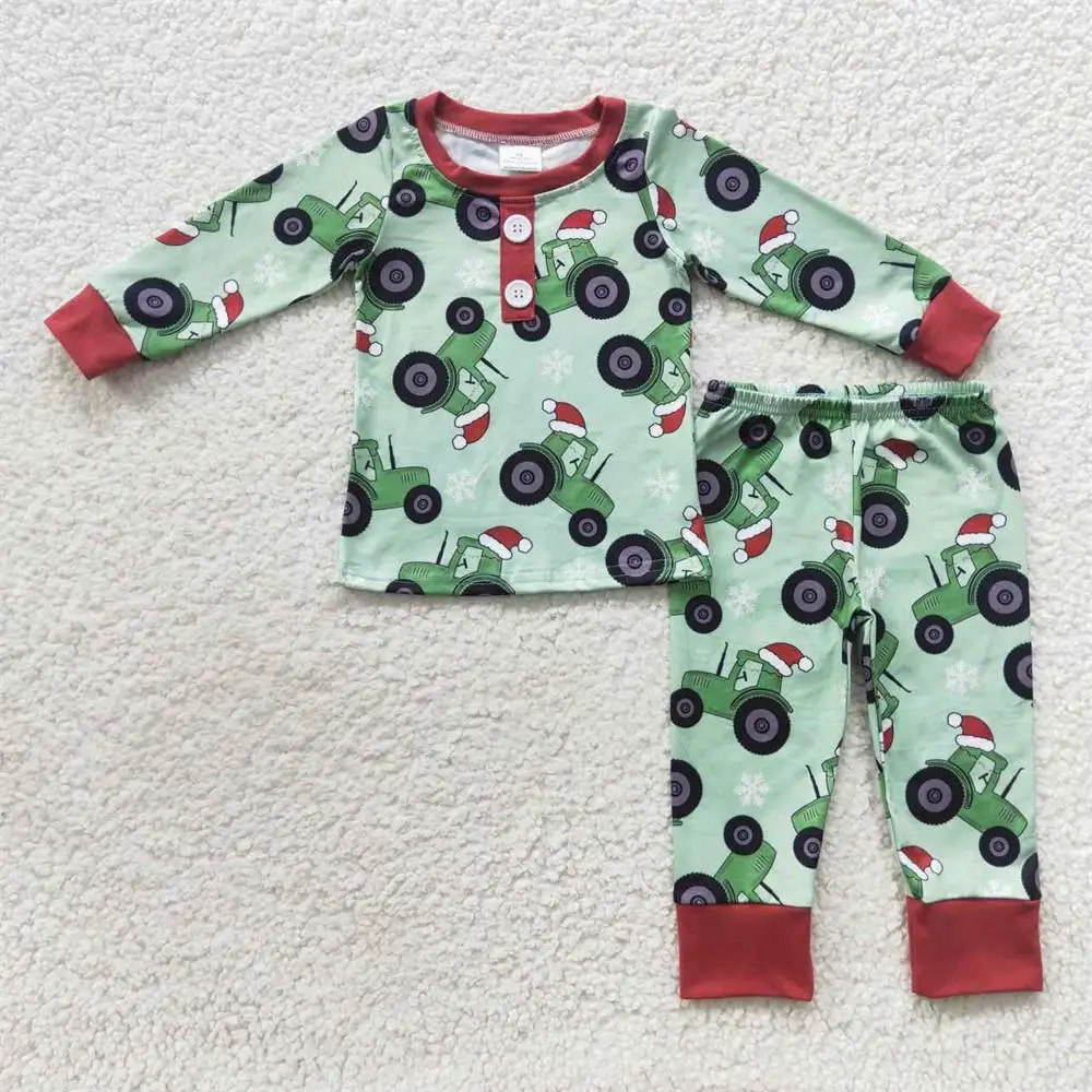 Wholesale Children Baby Boy Sleepwear Long Sleeves Shirts Christmas Tractor Hats Set Kids Pants Toddler Outfit Pajamas Nightwear