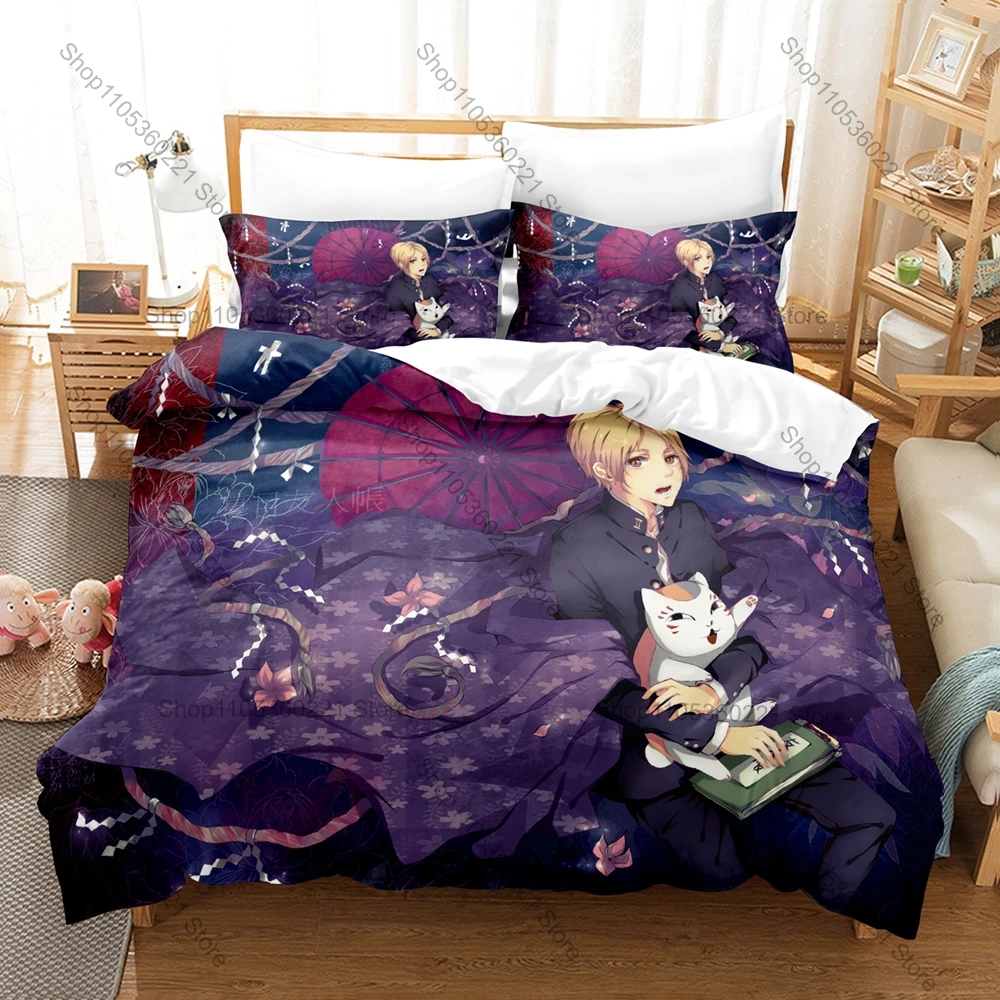 Cool Popular Japanese Anime Natsume's Book of Friends Duvet Cover + 2 Pillowcases, Vivid Character Bedding Set All Season Use