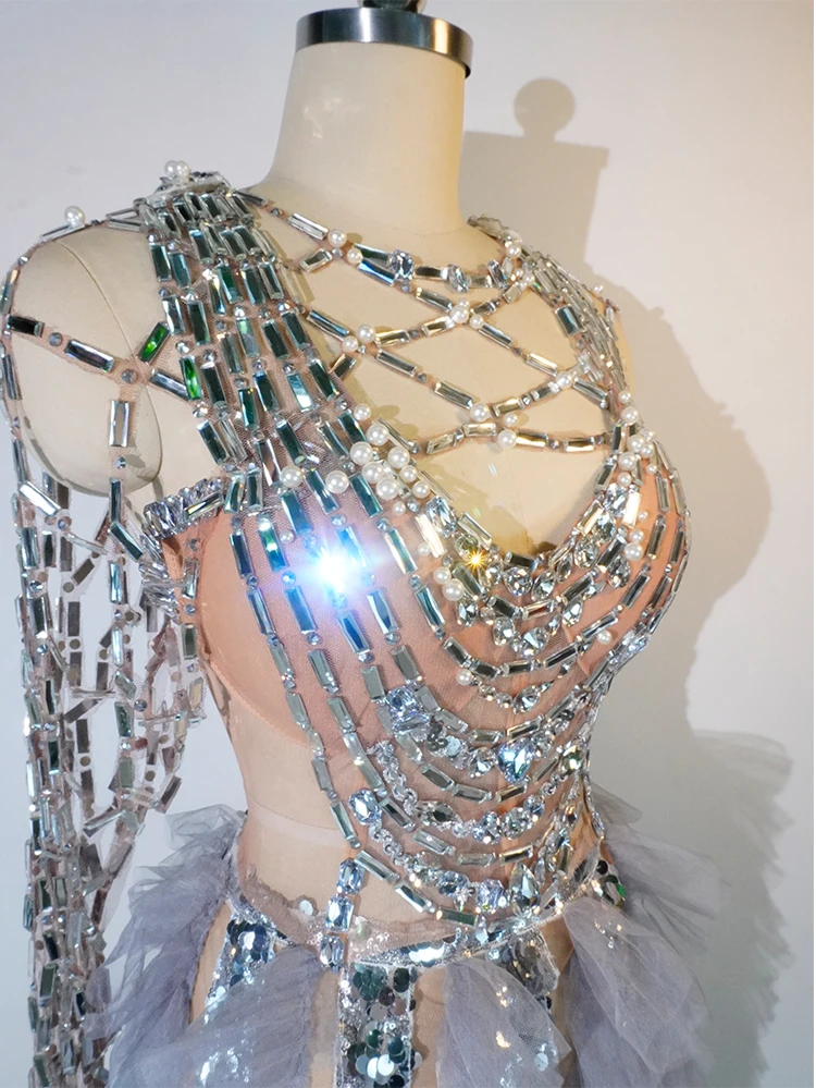 new 2025 sparkle Evening dress for women crystal sequin club party birthday wedding stage performance festival singer clothing