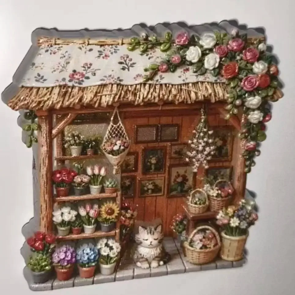 Pastoraler Blumenladen Kreativer Harz-Dreidimensionaler Relief-Magnet Kühlschrankdekoration Kleines Geschenk – Detail 6