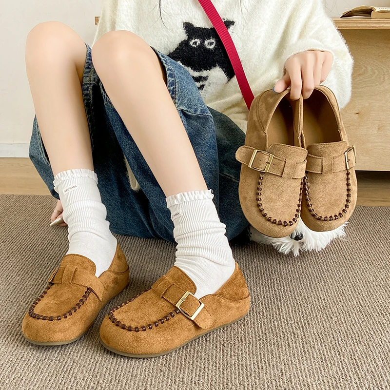 

Women's Flat Shoe Outdoor Casual Shoes for Women Fashionable Comfortable Women's Single Shoes Designer Belt Buckle Womens Shoes