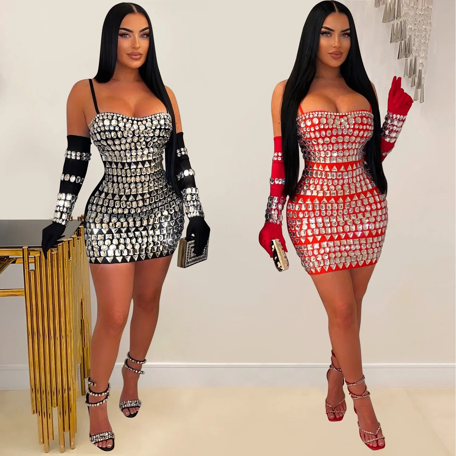 

customized women's adult belly dance fashionable outfit sparkling diamond sequins sexy suspender gloves dress exotic dancewear