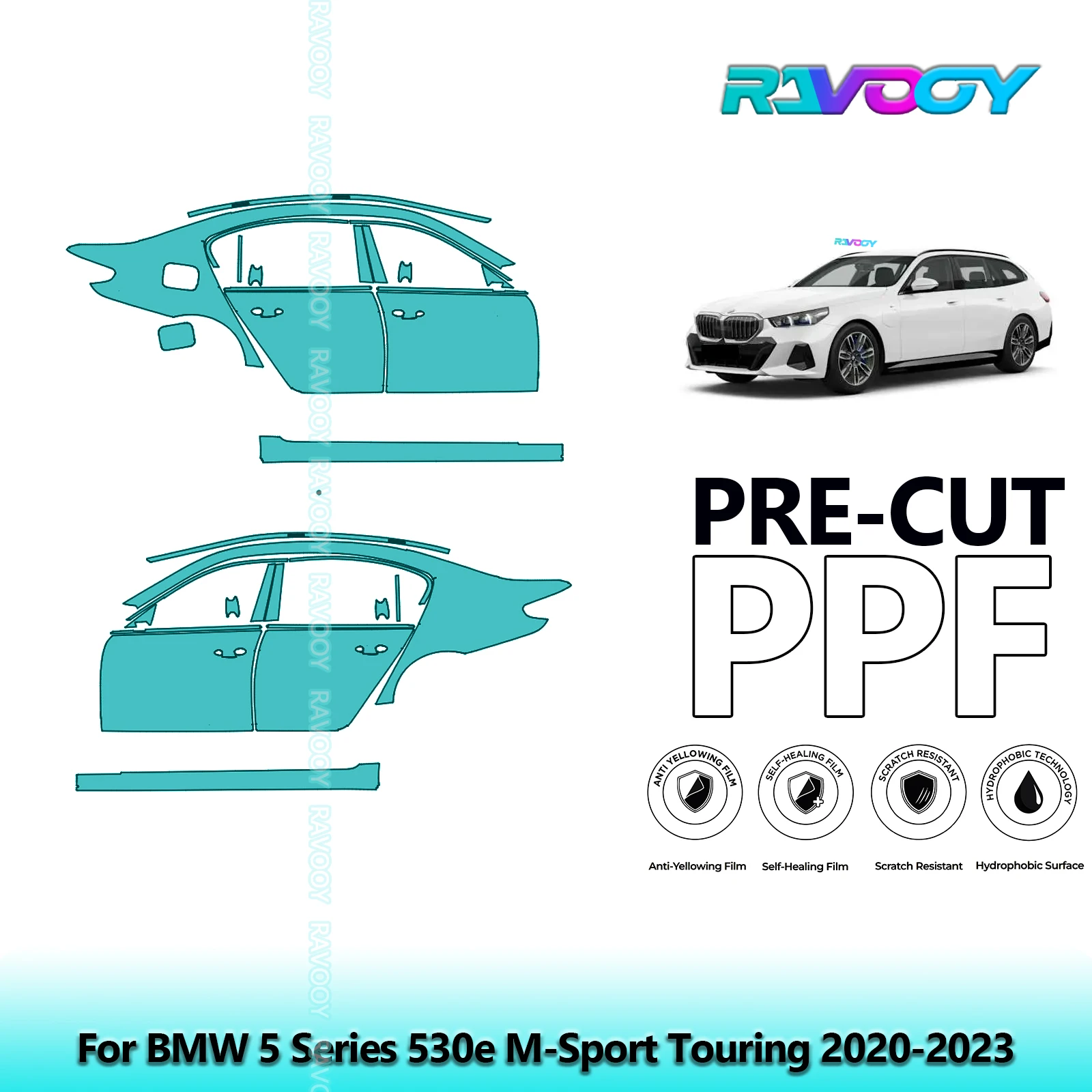 

For BMW 5 Series 530e M-Sport Touring 2020-2023 8.5mil Pre-Cut PPF Door & A/B Pillar Kit TPU Paint Protection Film Set