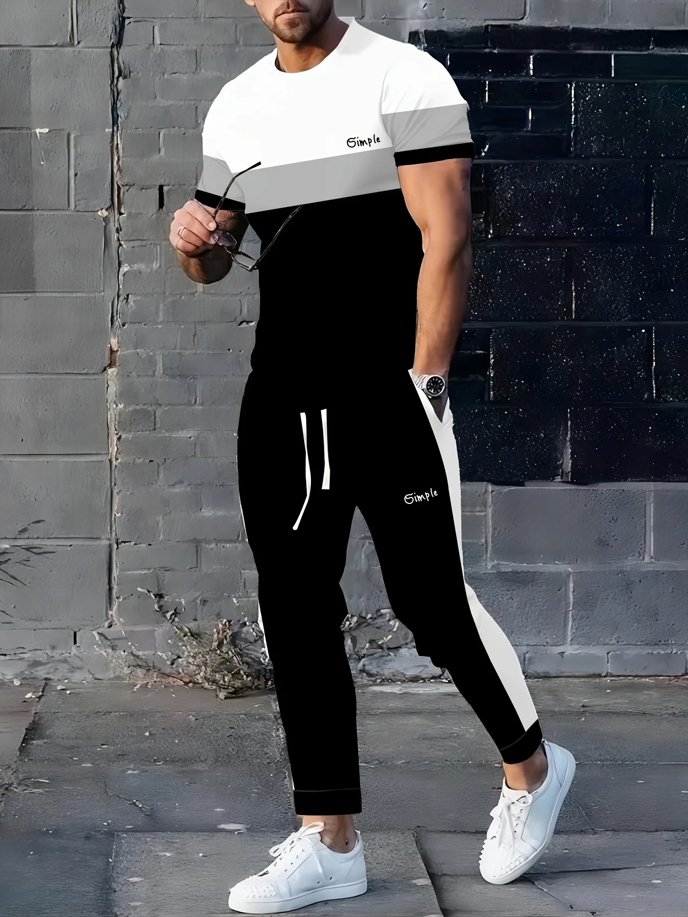 

A new summer 2025 streetwear 3D letter print fitness casual fashionable soft comfortable breathable and lightweight men's suit