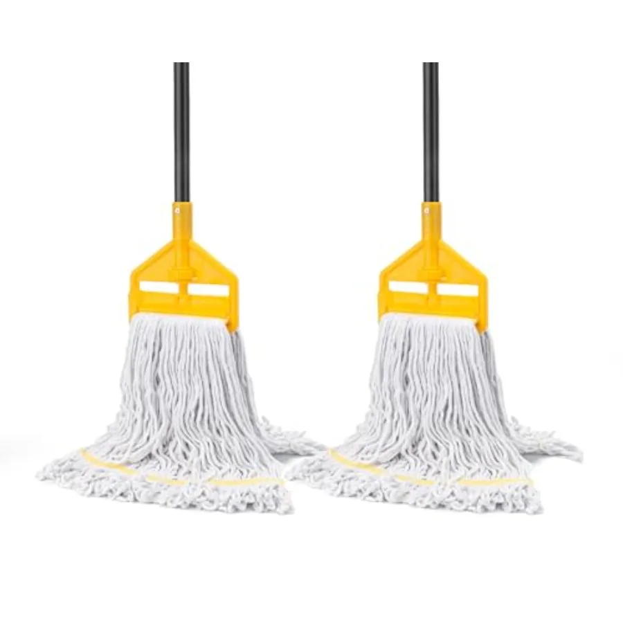 

2 Pack Commercial Mop Heavy Duty Industrial Mops60 inch Long Handle with Looped-End String Cotton Wet Mop Head Replacement for