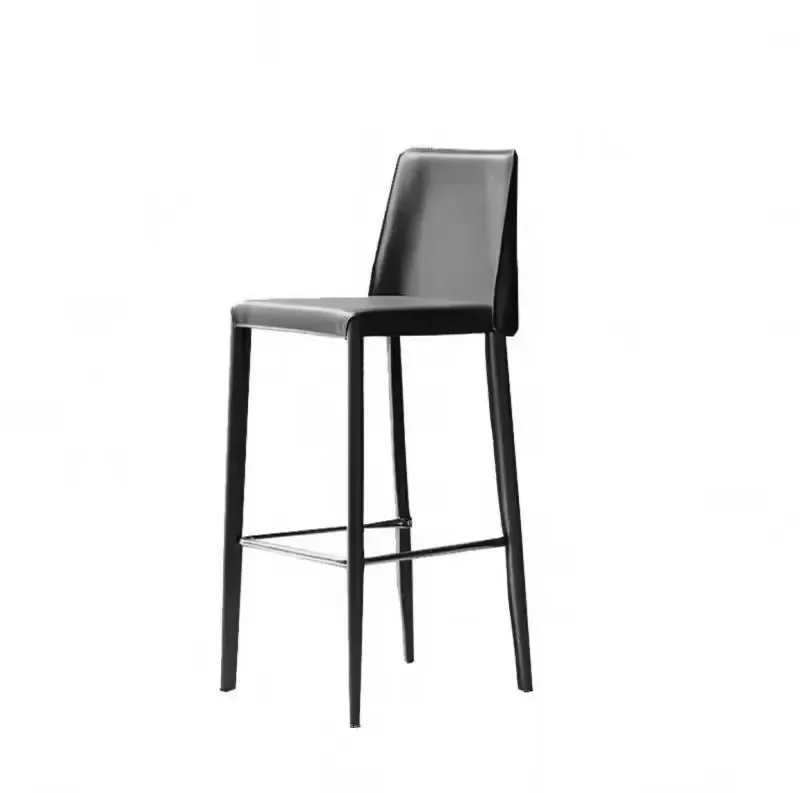 China Supplier's Modern High Bar Stool Genuine leather Restaurant Furniture Metal Dining Chair for Home  Hotel Living Room