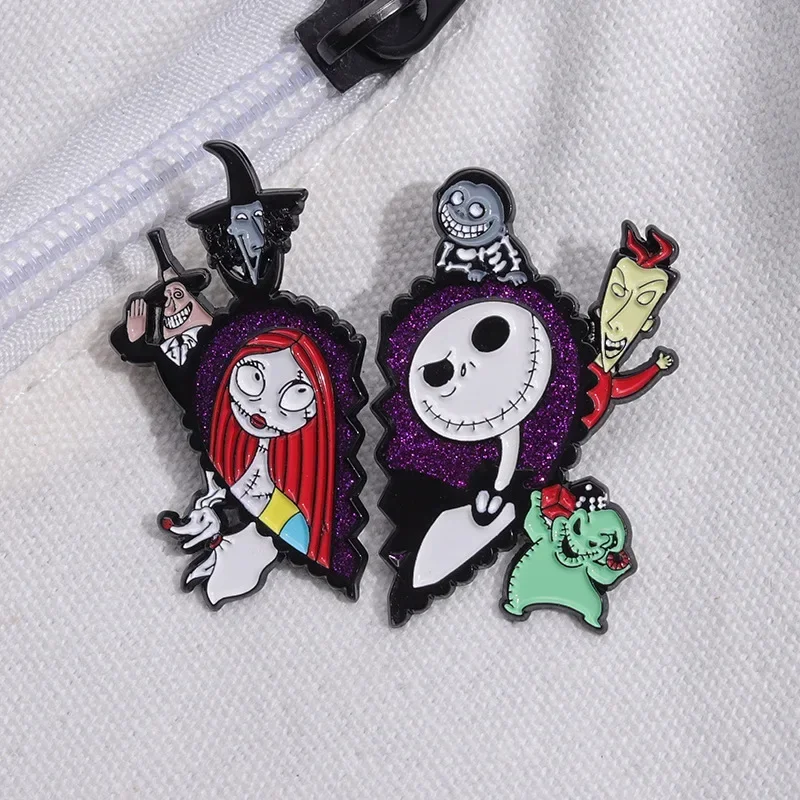 Disney The Nightmare Before Christmas Brooch Cute Cartoon characters Jack and Sally Fashion Accessory Brooches for Kids Gifts