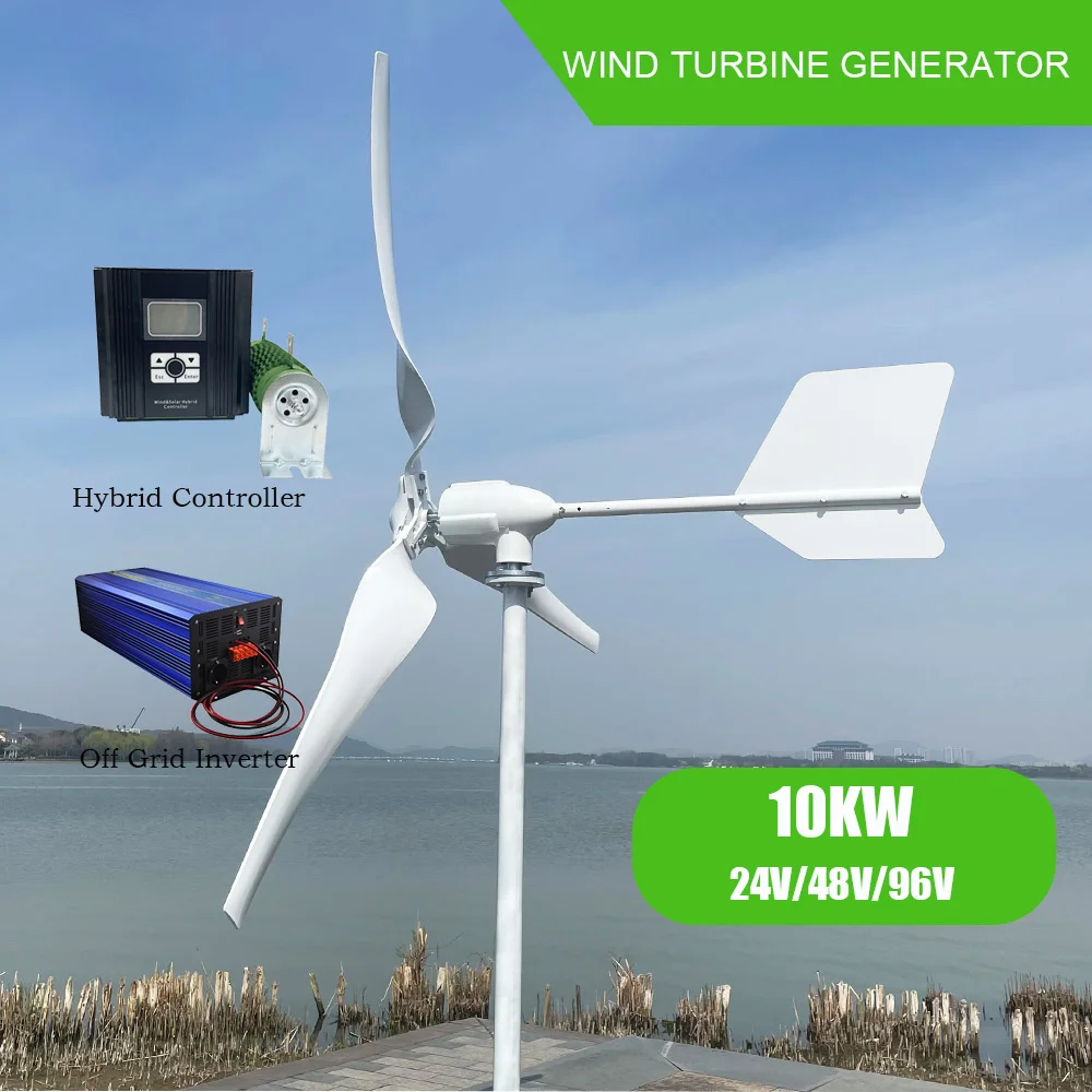 

High Quality Windmill 10KW 96V 48V 24V 3 Blade Horizontal Axis Permanent Maglev Generator PV With Mppt Charge Controller Homeuse