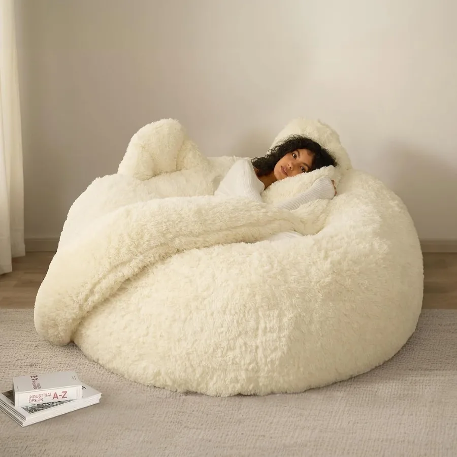 كرسي بين باج العملاق بطول 5.2 قدم مستوحى من توتورو رقيق وناعم مع حشوة إسفنجية تتميز بغطاء مريح من الفرو الصناعي مثالي للبالغين #2