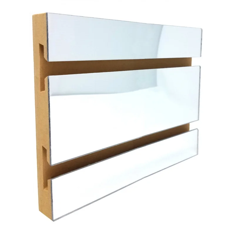 Custom. keway 4*8 inch acrylic mirror slawall display board 15mm 18m thickness MDF laminated mirror slat wall panels