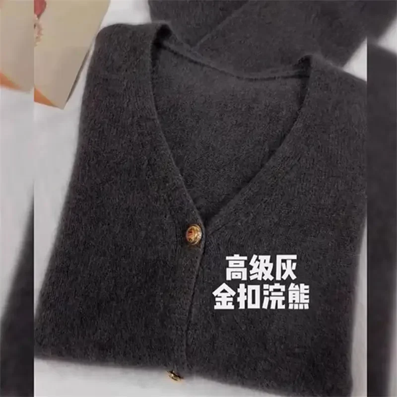 

Korean Version Lazy Style New Knitted Sweater Jacket Trend Soft and Lazy Style Single Breasted V-neck Sweater Women's