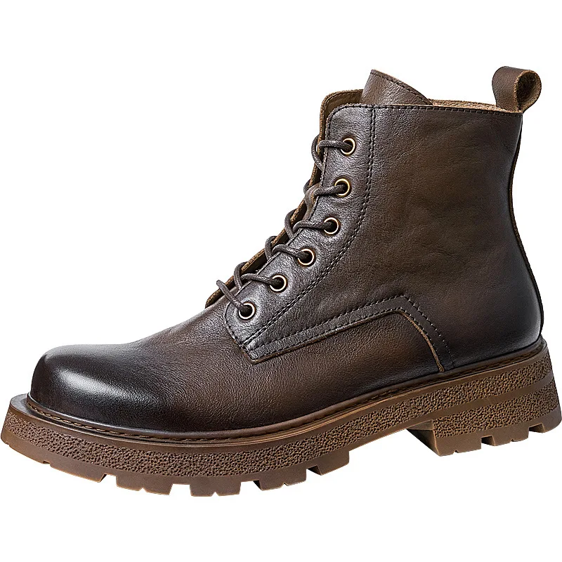 Retro Style Men's Genuine Leather Ankle Boots 2024 Luxury Brand Handmade Comfortable Classic British Trend Platform Boots Shoes image 5