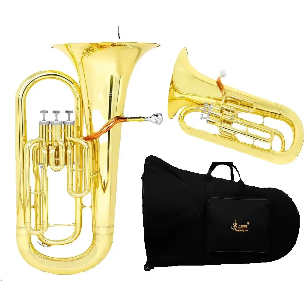 SLADE Bb Flat Euphonium Brass Tube Body 3-Key Baritone Horn Bass Musical Instrument Parts & Accessories with Case Back Strap