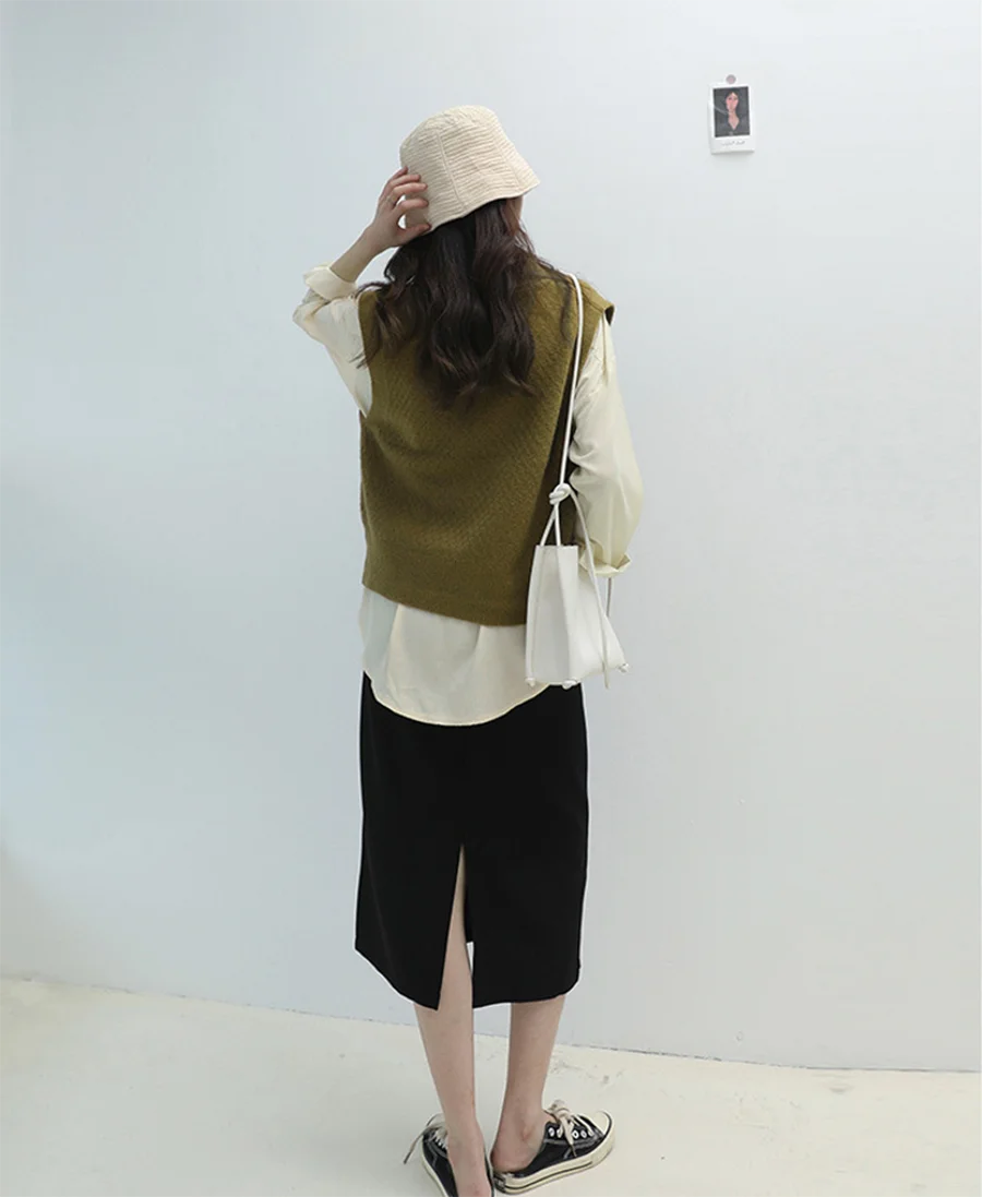 Spring Early Fall Women Knitted Vest Cardigan Jacket Soft Fashionable Solid Color White Olive Black Light Brown With Button