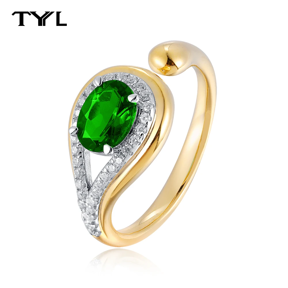 

TYYL Oval Cut Lab Grown Emerald with Moissanite Engagement Rings for Women 925 Silver 18K Yellow Gold Plated Snake Opening Ring