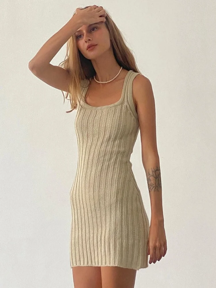 

Solid Color Bodycon Dress For Women Streetwear Woolen Vestidos De Mujer Tank Top Sleeveless One Piece Y2k Clothes Lady Outfit