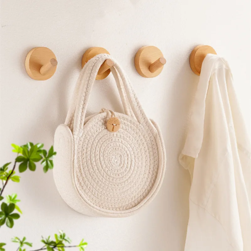 Simple Beech Walnut Wood Hook Hanging Hanger Punch Free Wall Hooks Bedroom Coat Storage Rack Home Towel Key Decoration Hook