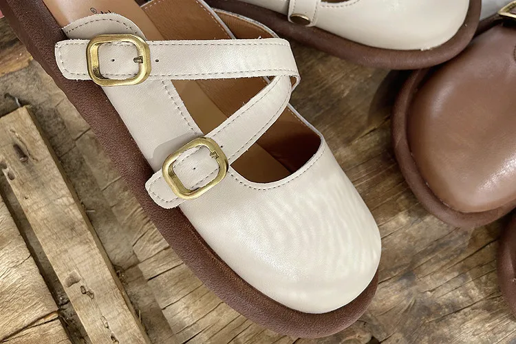 Careaymade-Genuine leather slippers women\'s literature art sandals simple belt buckle women\'s shoes soft bottom summer sandals