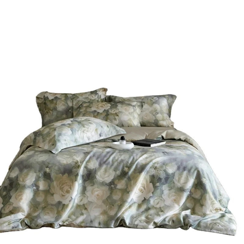 

OEM ODM for Sale Classic French Style Luxury Silky Solid White Color Skirts Family Home Size Quilt Cover Pillowcase Bedding Set
