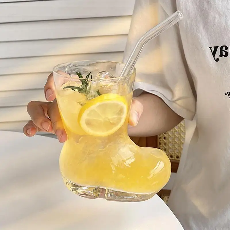 Trendy Glass Cup Boot Shape Beverage Beer Transparent Personalized Fruit Juice Drink Coffee Cold Beverage Cup from China