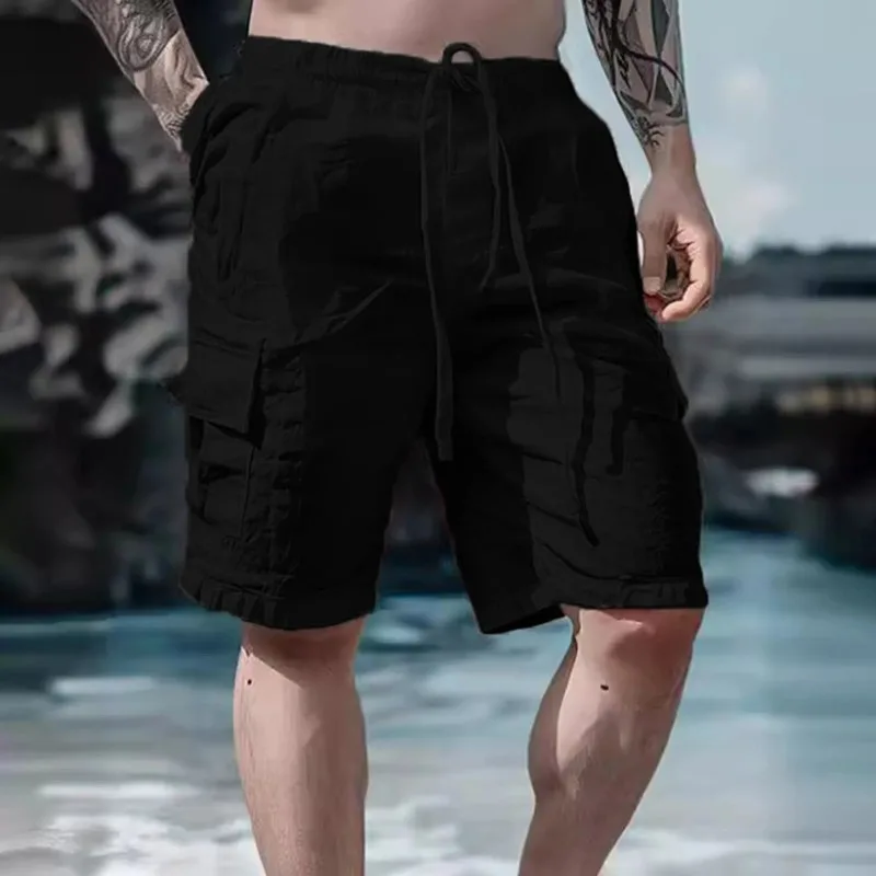 Summer Fashion Loose White Cargo Shorts Men's Handsome Streetwear Beachwear Solid Color with Pockets Shorts Workout Pants 2024 - Image 5