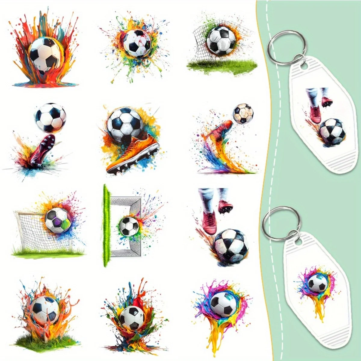 60 Pieces Watercolor Football UV DTF Transfer Durable High Viscosity Adhesive DIY Crafts Office Supplies And Keychain