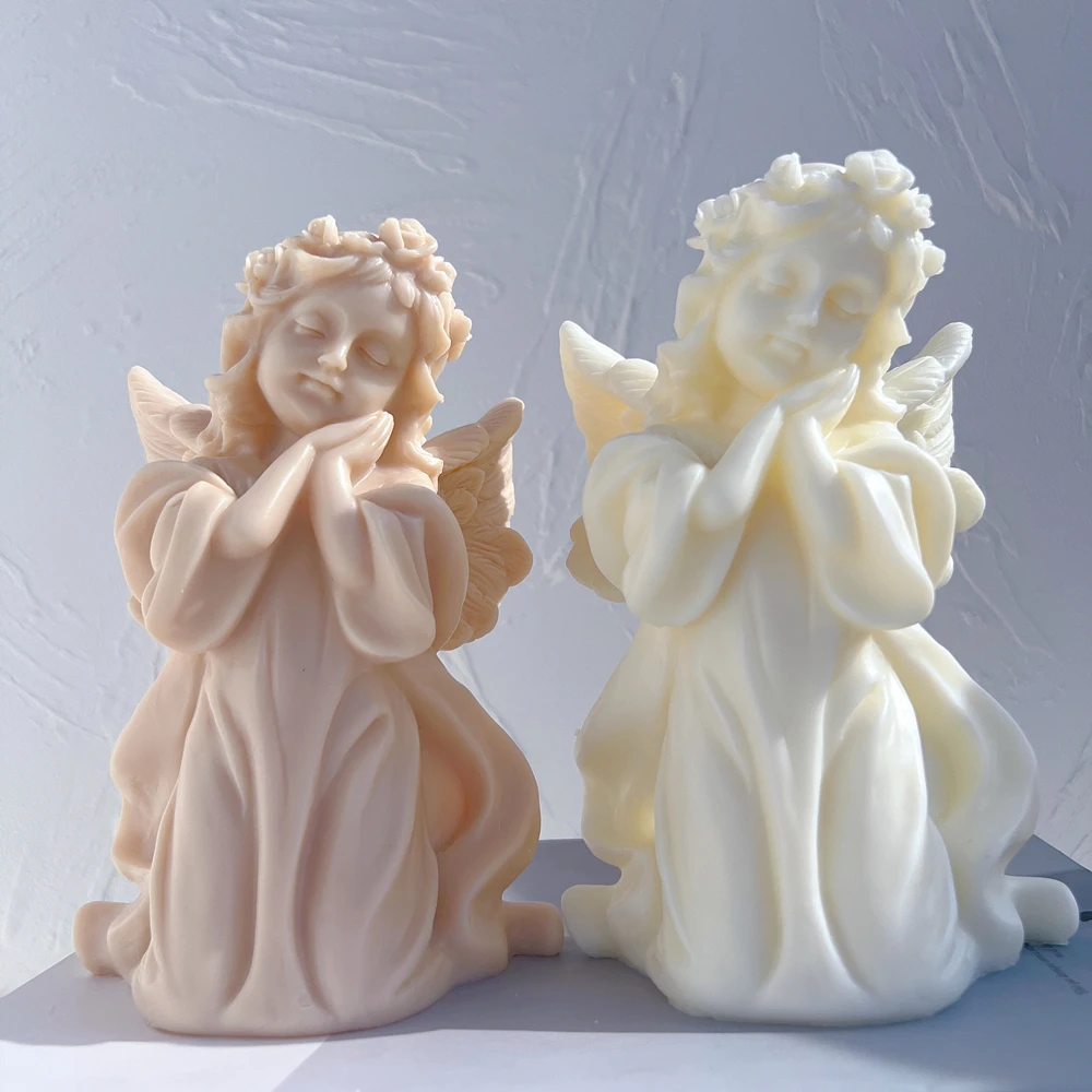 Prayer Angel Figurine Silicone Mold Art Sculpture Soy Wax Candle Mould Cherub Praying Peace Angel Statue Gardening Crafts