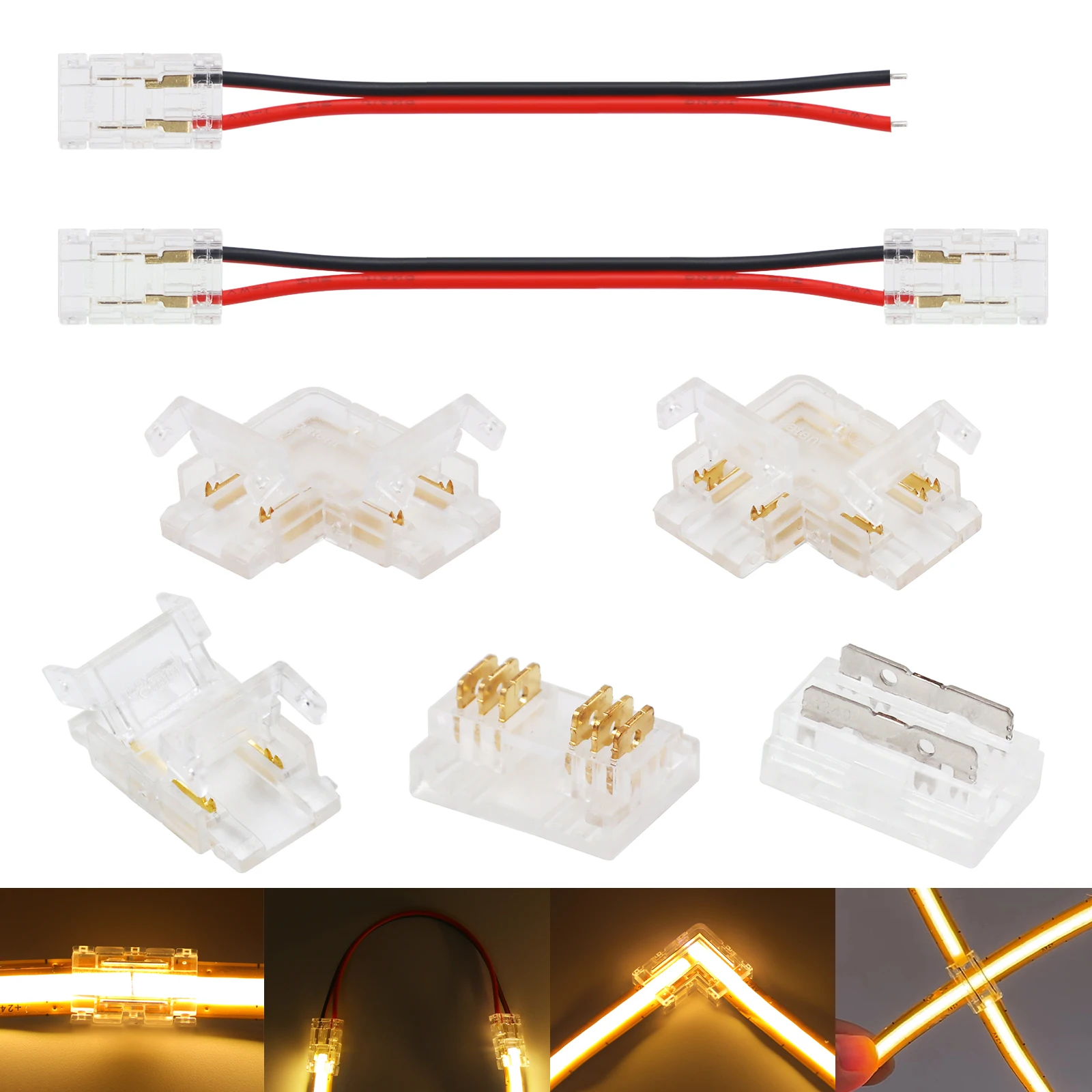 COB LED Wire Connector 8 10 12mm Connection Solderless Mini Buckle FOB RGB CCT LED Strip Lights 2 4 6 Pin No Dark Area Connector