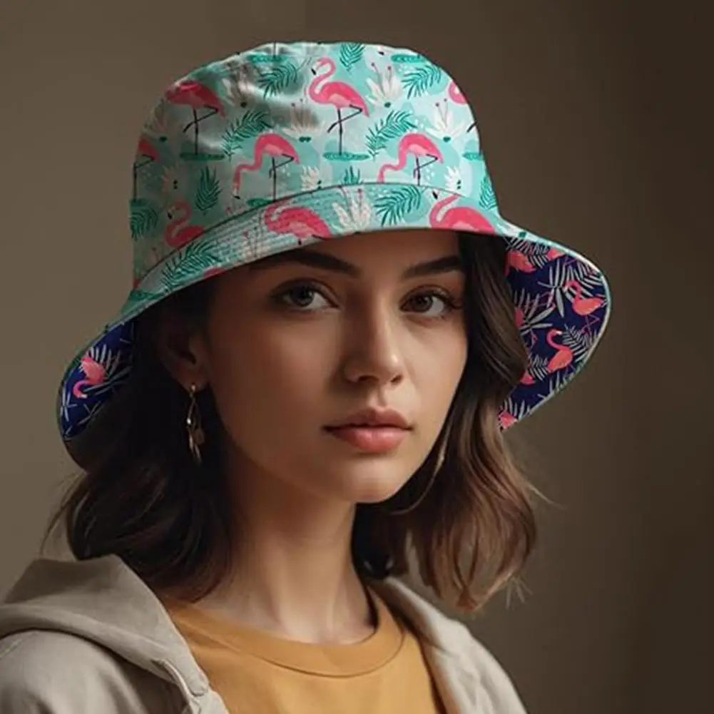 Bucket Hat Flamingo Print Fisherman Hat for Uv Outdoor Activities Unisex Sun Cap for Travel Camping Foldable Brim