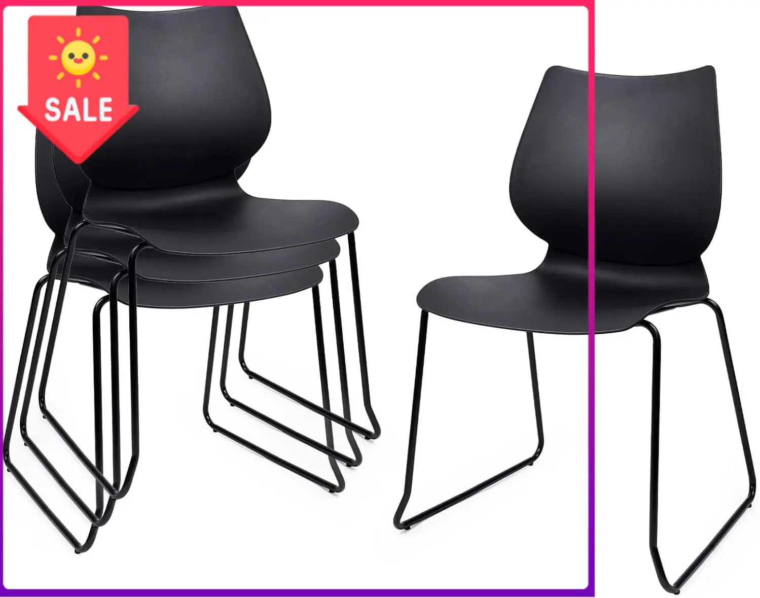 Stacking Chairs, Stackable Waiting Room Chairs, Conference Chair with Back & Church Chairs No Wheels with Metal Legs, Suitable f