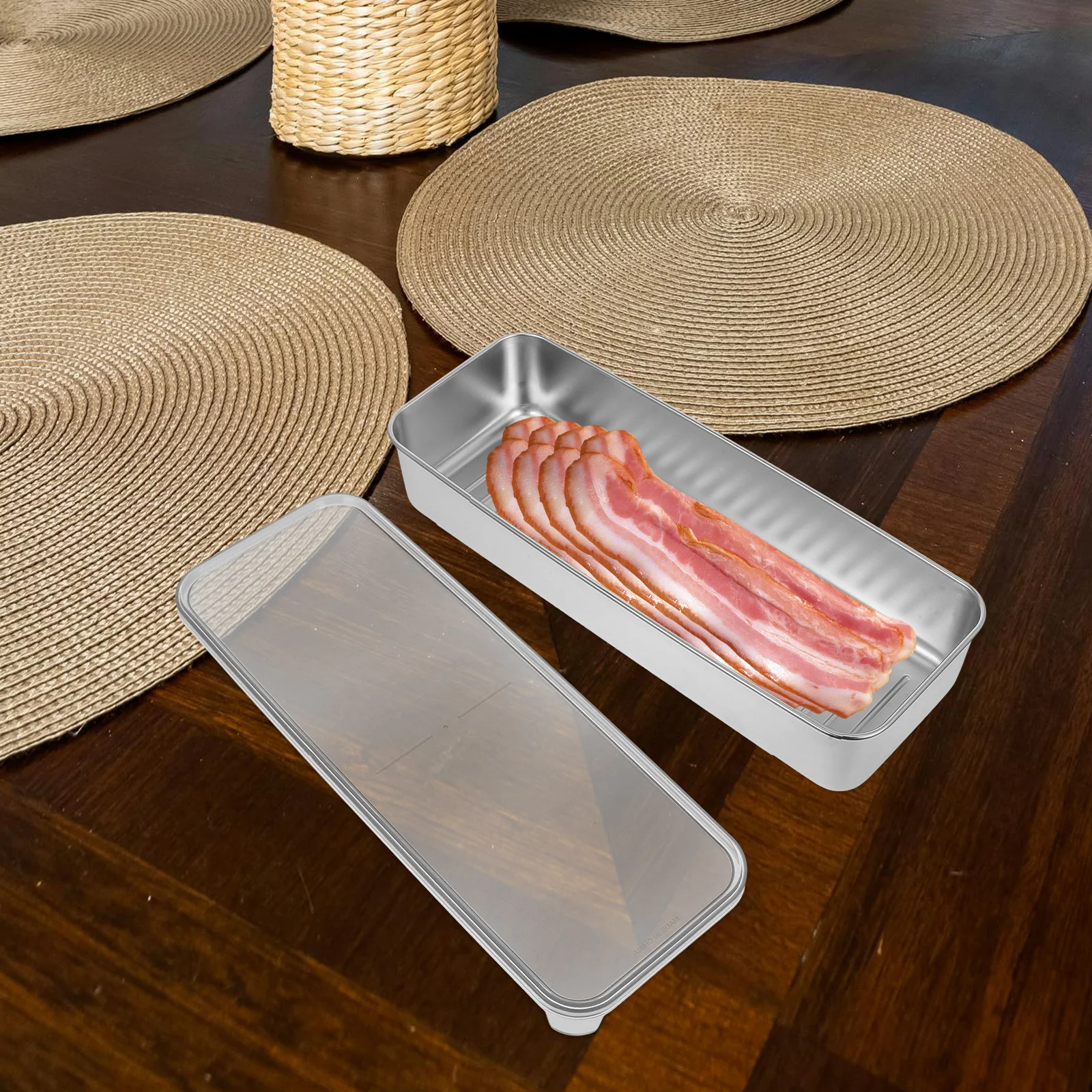 Stackable 304 Stainless Steel Food Container 27x10x5cm Bacon Keeper Fridge Storage Box Fruit Vegetable Saver Produce Container