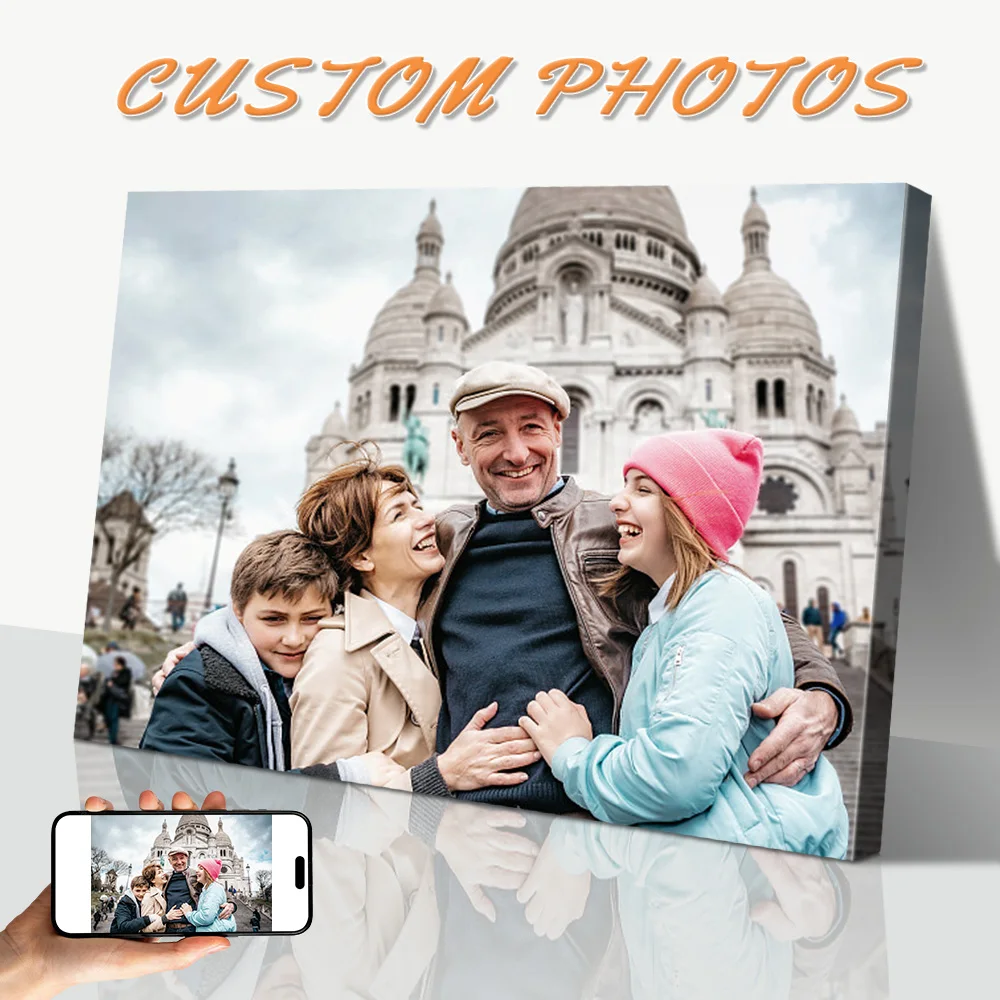 1 Pc Customized Photos on Canvas with DIY Wood Frame or frameless poster,Personalized Custom Photos for Your Lover,family,friend